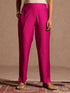 Janasya Women's Pink Silk Blend Embellished Yoke Design Straight Kurta Set